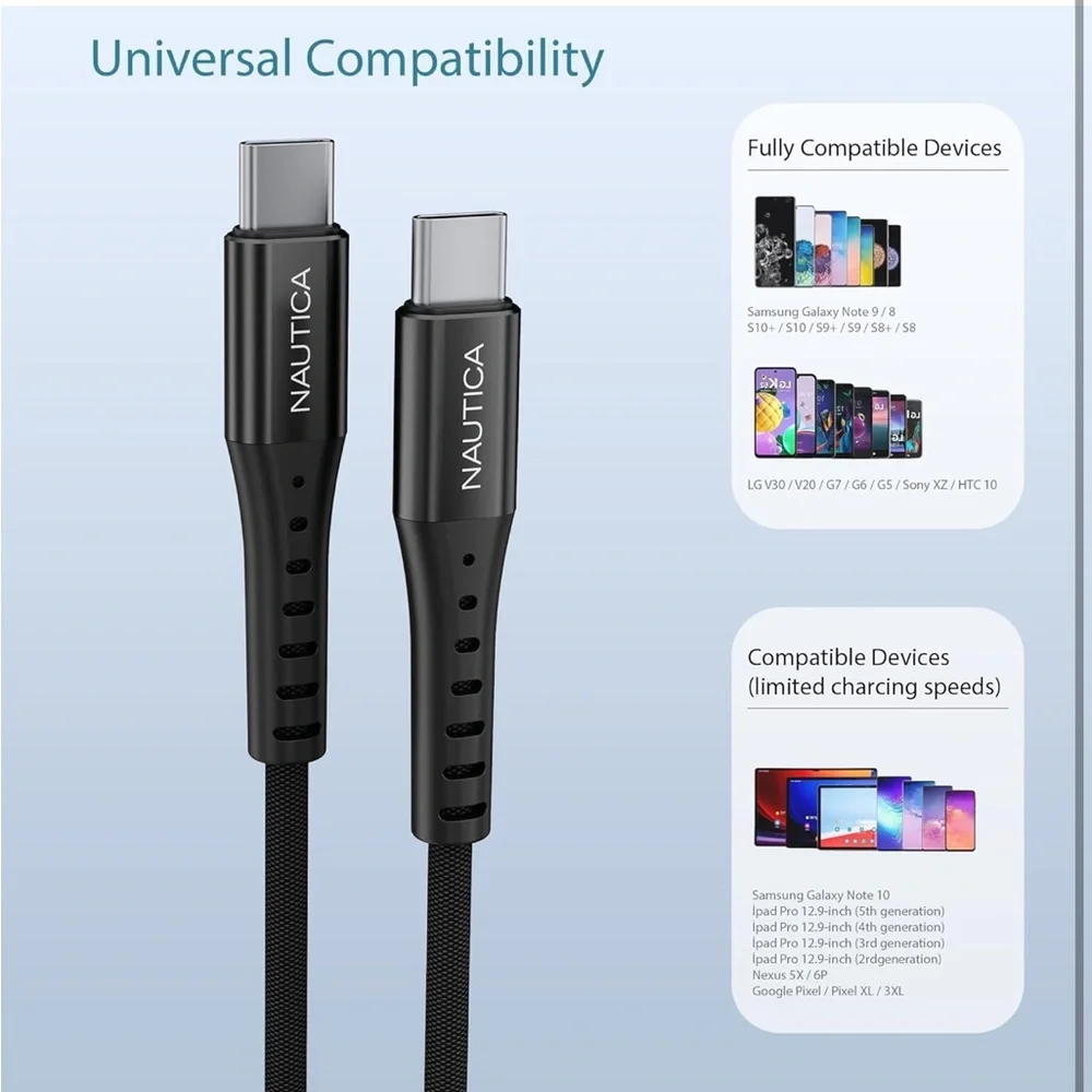 Nautica Black USB-C Cable 6 ft. Fast charging